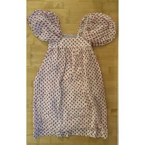NWOT Malabar Collective Pink Block Print Puff Sleeve Midi Nap Dress 1 (small)